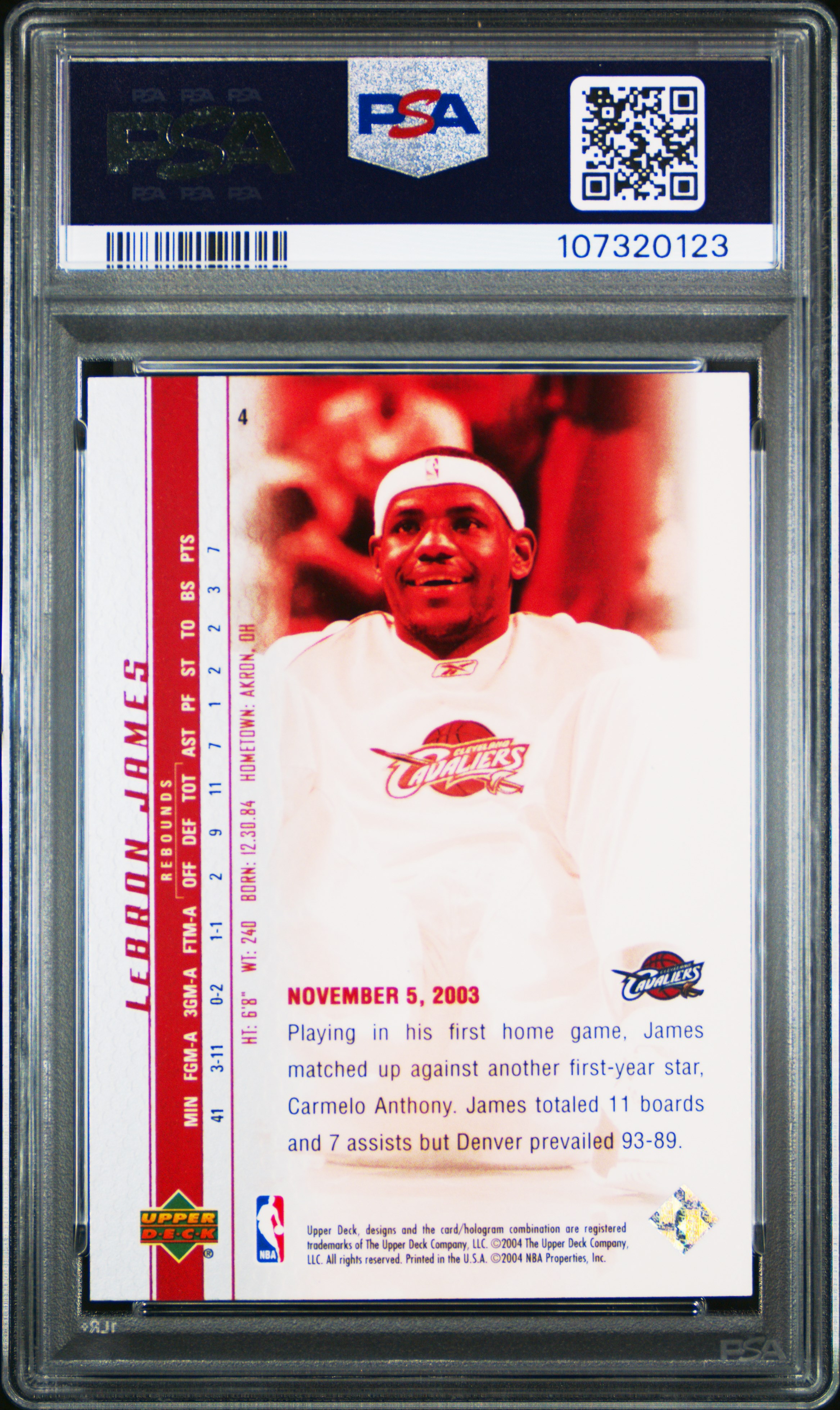 2003 Upper Deck Lebron James Phenomenal Beginnings Lebron James #4 (Phenomenal Beginning) Gem Mt 10 back