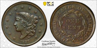 1837 1C N-1 MS63BN