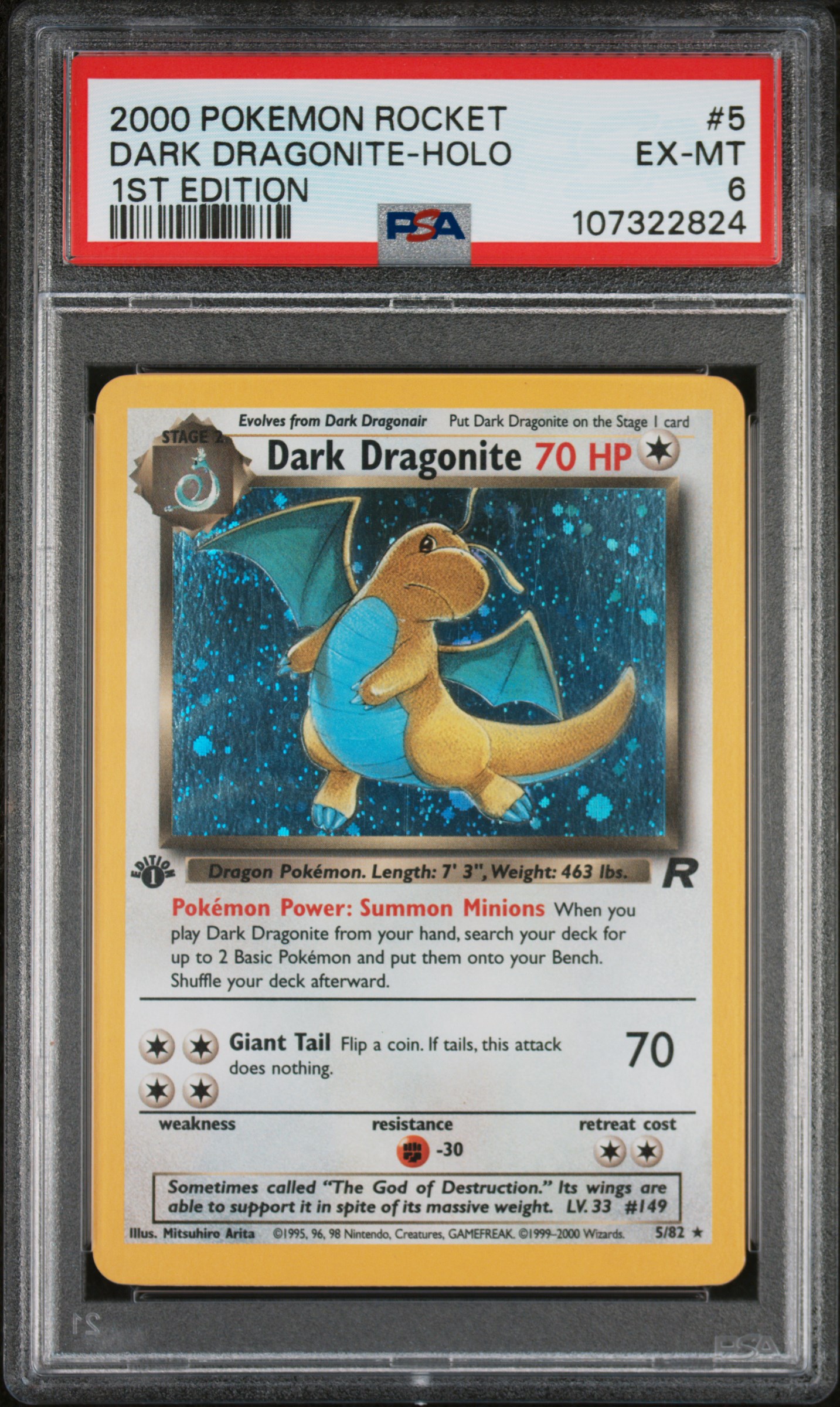 2000 #5 Dark Dragonite-Holo 1st Edition PSA 6 Rocket
