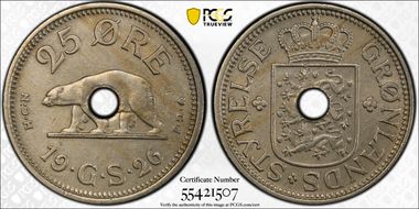 1926-HCN GJ 25 Øre KM-6 Holed AU55