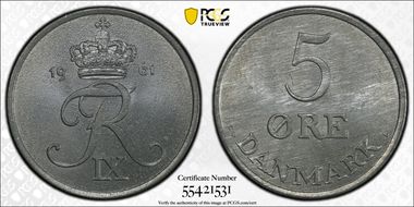 1961 CS 5 Øre KM-843.2 Zinc MS64