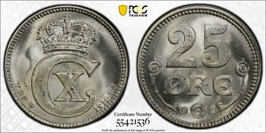 1916 VBP GJ 25 Øre MS65