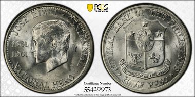 1961 1/2 P Dr. Jose Rizal KM-191  Ag MS63