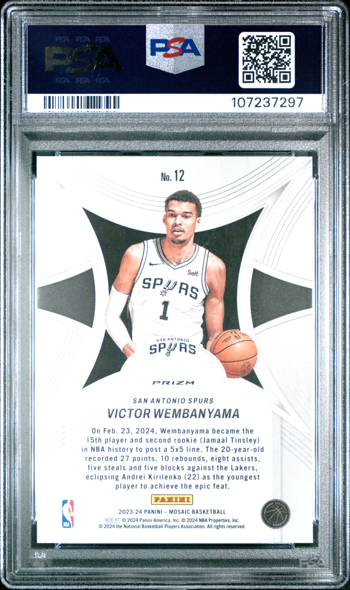 2023 Panini Mosaic Epic Performers Victor Wembanyama #12 (Epic Performers-Green) Mint 9 back