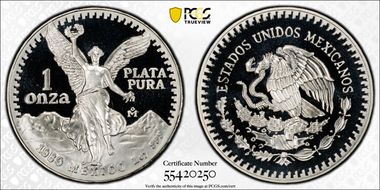 1989-Mo Onza Libertad Ag w/o Dot 999 PR70DCAM