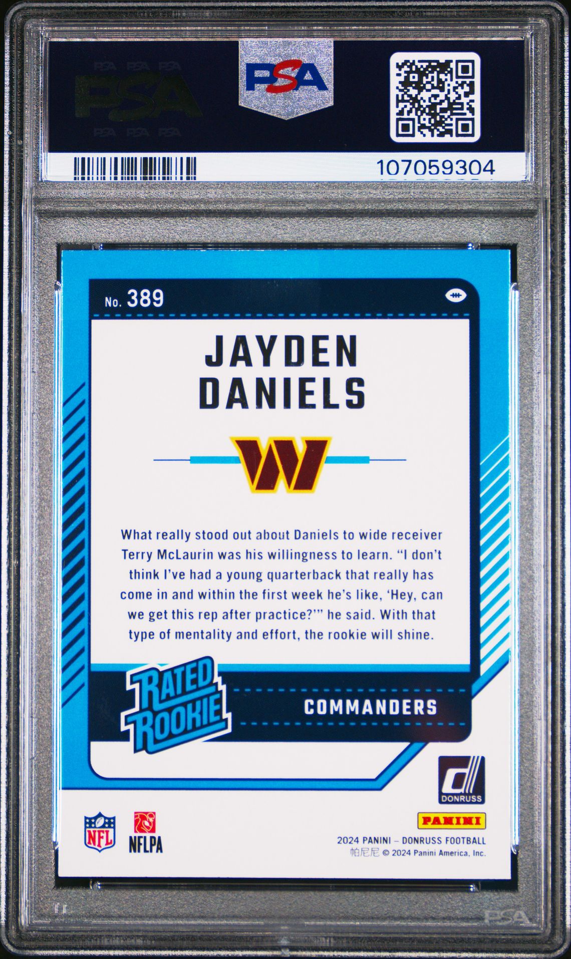 2024 Panini Donruss Jayden Daniels #389 Mint 9 back