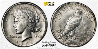 1921 $1 High Relief, Peace N1