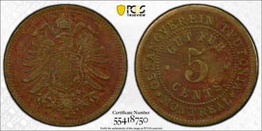(c.1887) Tk 5C BR-589 Brass - Montreal Gesangverein Teutonia N1