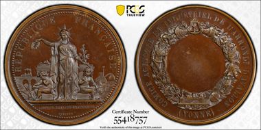 (1870-79) Medal Avallon Agric. & Industrial Committee, Abeille Cu SP63BN