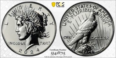 2024-S $1 Peace Dollar Rev PR Two-Coin Reverse Proof Set First Strike PR69