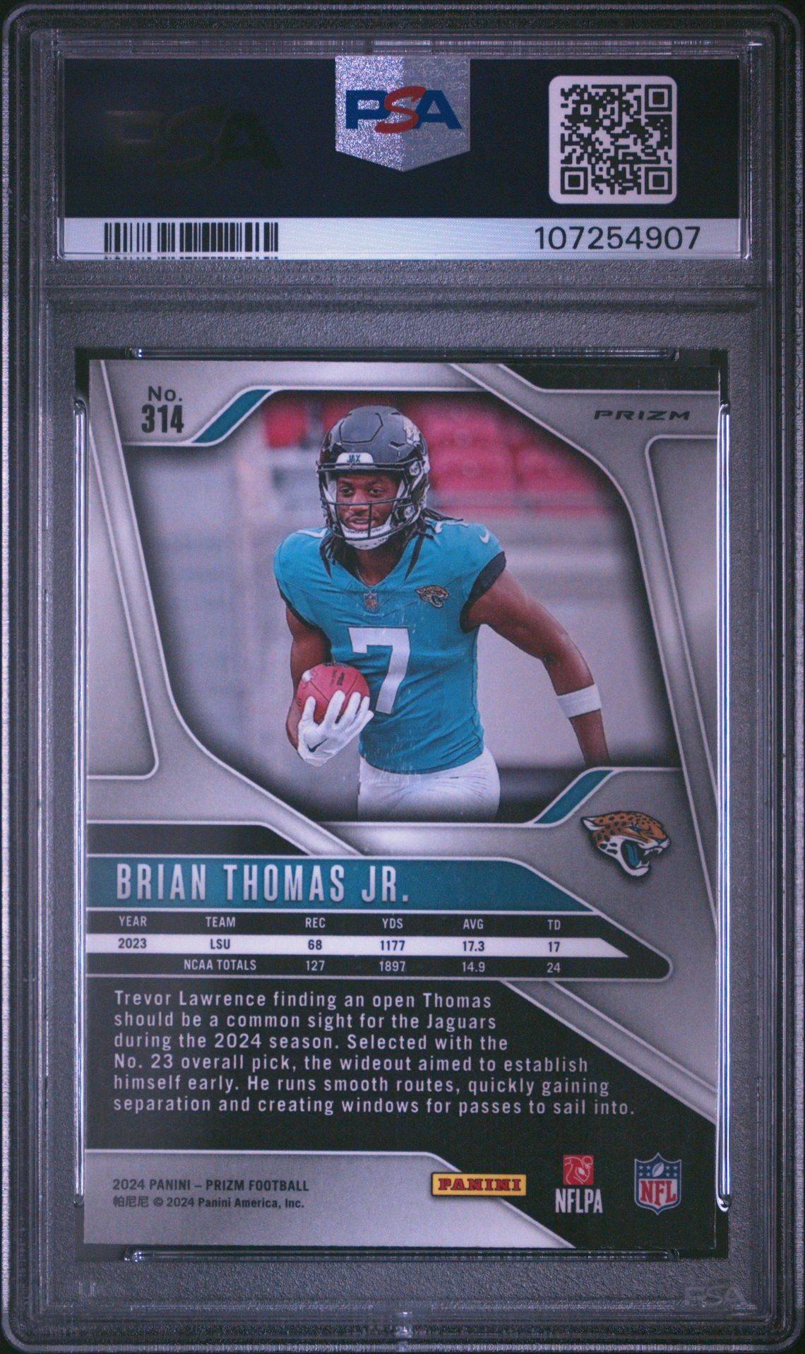 2024 Panini Prizm Brian Thomas Jr. #314 (Blue/Yellow/Green Choice) Mint 9 back