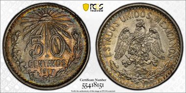 1917-M 50C Narrow Date AU58