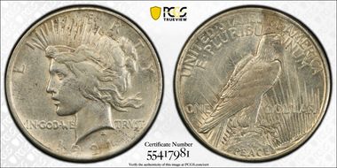 1921 $1 High Relief, Peace N1