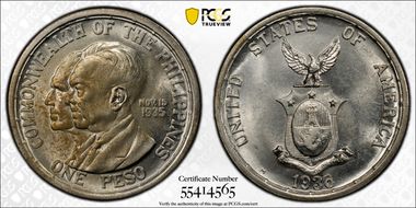 1936-M Peso Murphy-Quezon AU58