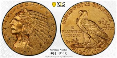 1911-D $5 AU58