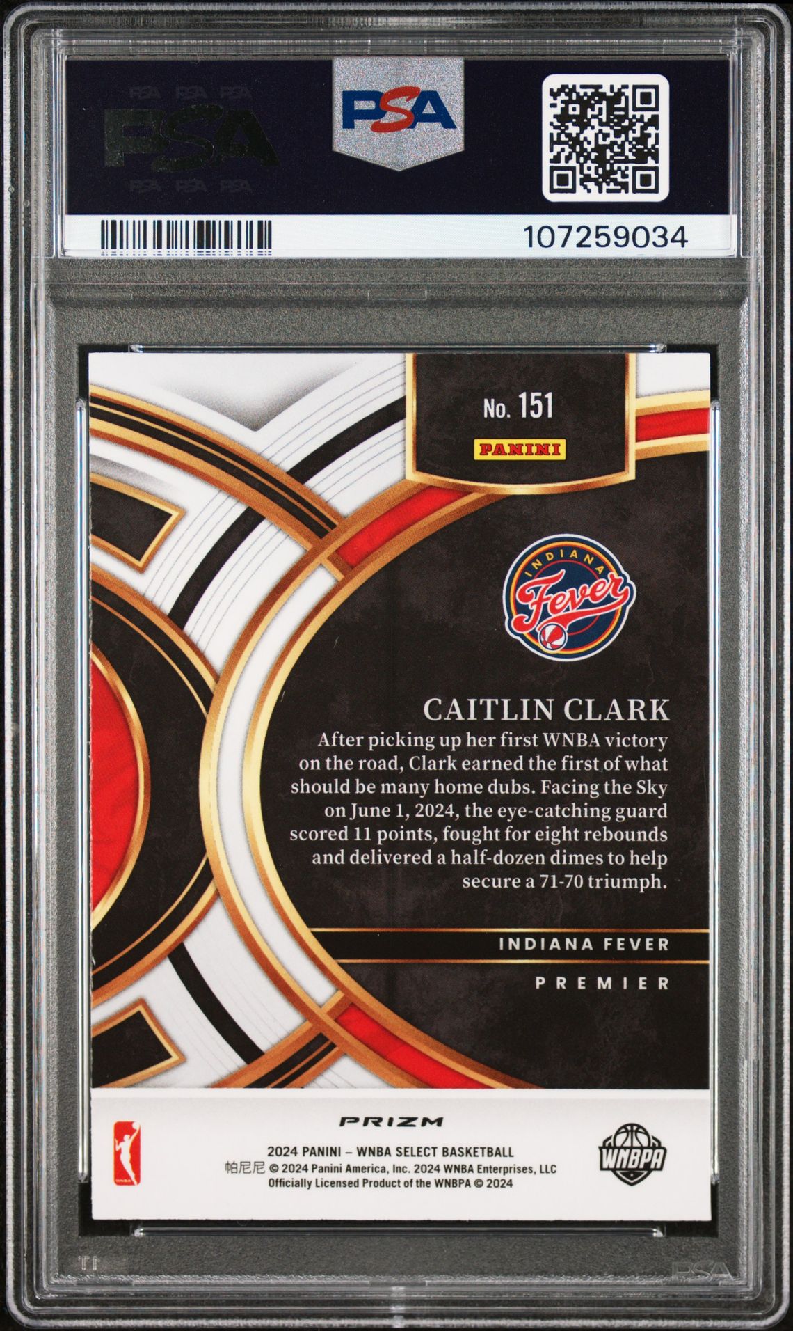 2024 Panini Select Wnba Caitlin Clark #151 (Silver Prizm) Mint 9 back