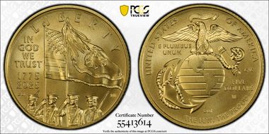 2025-W $5 USMC - 250th Anniversary First Strike MS70