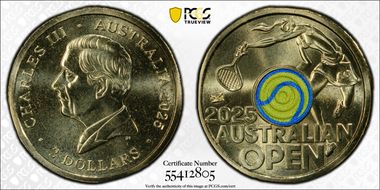 2025 $2 Women’s Australian Open Yellow Envelope Privy Colorized MS68