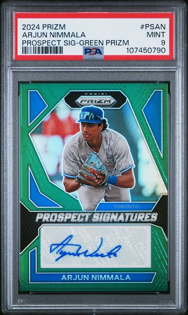 2024 Panini Prizm Prospect Signatures Arjun Nimmala #Psan (Prospect Sig-Green Prizm) Mint 9 front