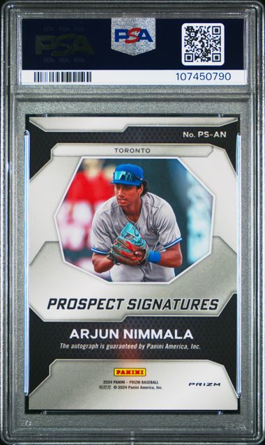 2024 Panini Prizm Prospect Signatures Arjun Nimmala #Psan (Prospect Sig-Green Prizm) Mint 9 back