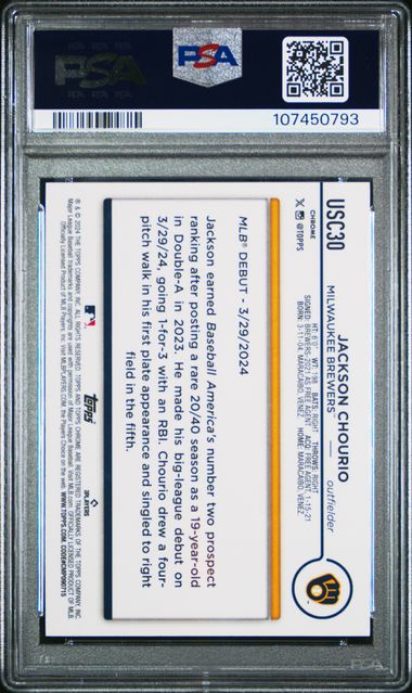 2024 Topps Chrome Update Jackson Chourio #Usc30 (X-Fractor) Gem Mt 10 back