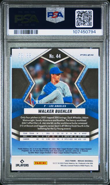 2022 Panini Mosaic Walker Buehler #44 (Blue Mosaic) Mint 9 back