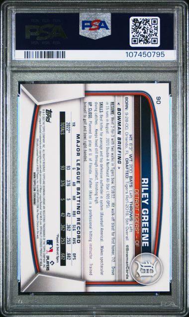 2023 Bowman Mega Box Chrome Riley Greene #90 (Chrome) Gem Mt 10 back