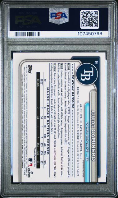 2024 Bowman Chrome Mega Box Junior Caminero #56 Mint 9 back