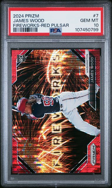 2024 Panini Prizm Fireworks James Wood #7 (Fireworks-Red Pulsar) Gem Mt 10 front