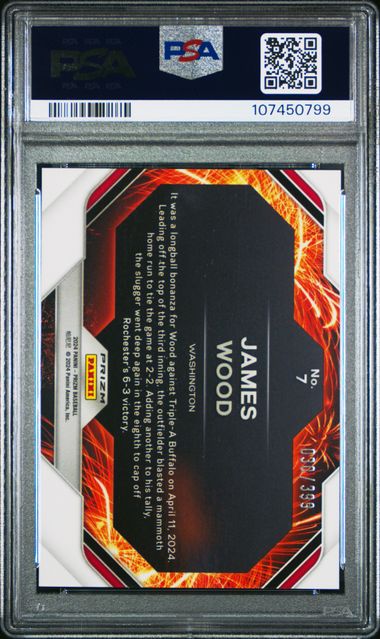 2024 Panini Prizm Fireworks James Wood #7 (Fireworks-Red Pulsar) Gem Mt 10 back