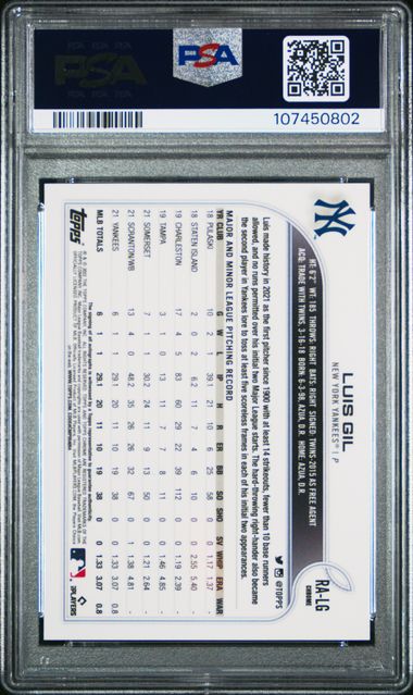 2022 Topps Chrome Rookie Autographs Luis Gil #Ralg (Rookie Autograph) Mint 9 back