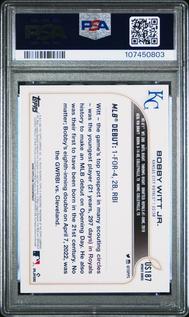 2022 Topps Update Bobby Witt Jr. #Us187 Gem Mt 10 back