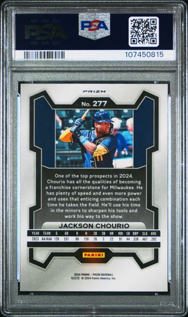 2024 Panini Prizm Jackson Chourio #277 (Green Ice) Gem Mt 10 back