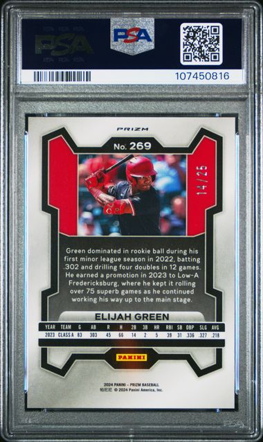 2024 Panini Prizm Elijah Green #269 (Green Pulsar) Gem Mt 10 back