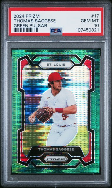 2024 Panini Prizm Thomas Saggese #17 (Green Pulsar) Gem Mt 10 front
