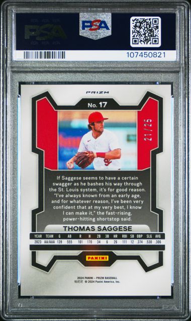 2024 Panini Prizm Thomas Saggese #17 (Green Pulsar) Gem Mt 10 back