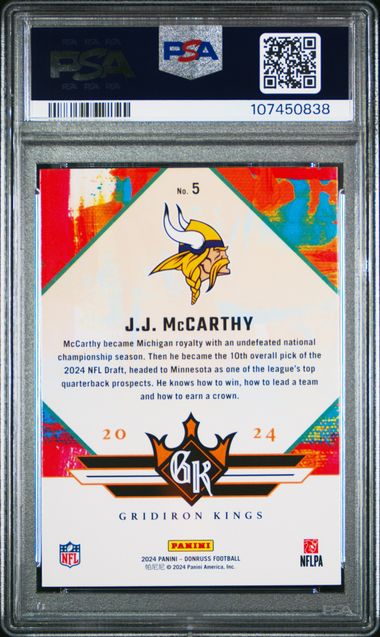 2024 Panini Donruss Rookie Gridiron Kings Jj Mccarthy #5 Mint 9 back