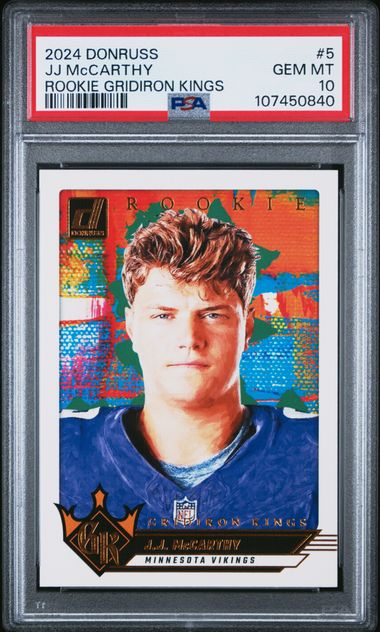 2024 Panini Donruss Rookie Gridiron Kings Jj Mccarthy #5 Gem Mt 10 front