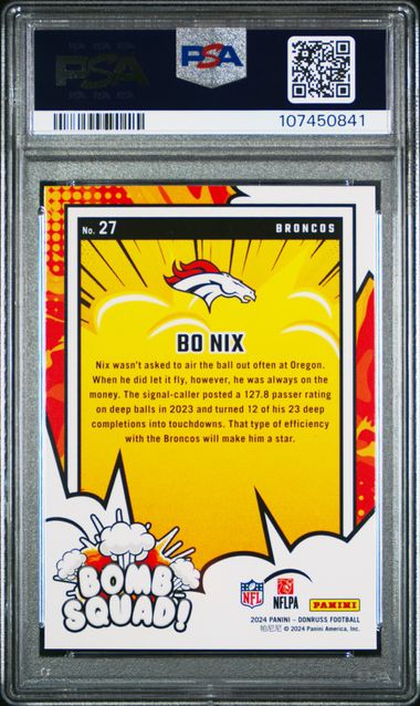 2024 Panini Donruss Bomb Squad Bo Nix #27 Gem Mt 10 back