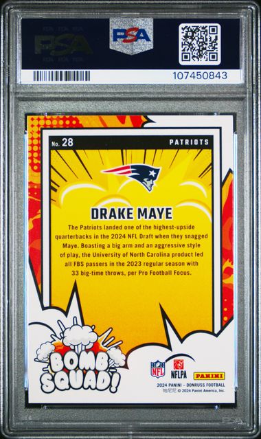 2024 Panini Donruss Bomb Squad Drake Maye #28 Gem Mt 10 back