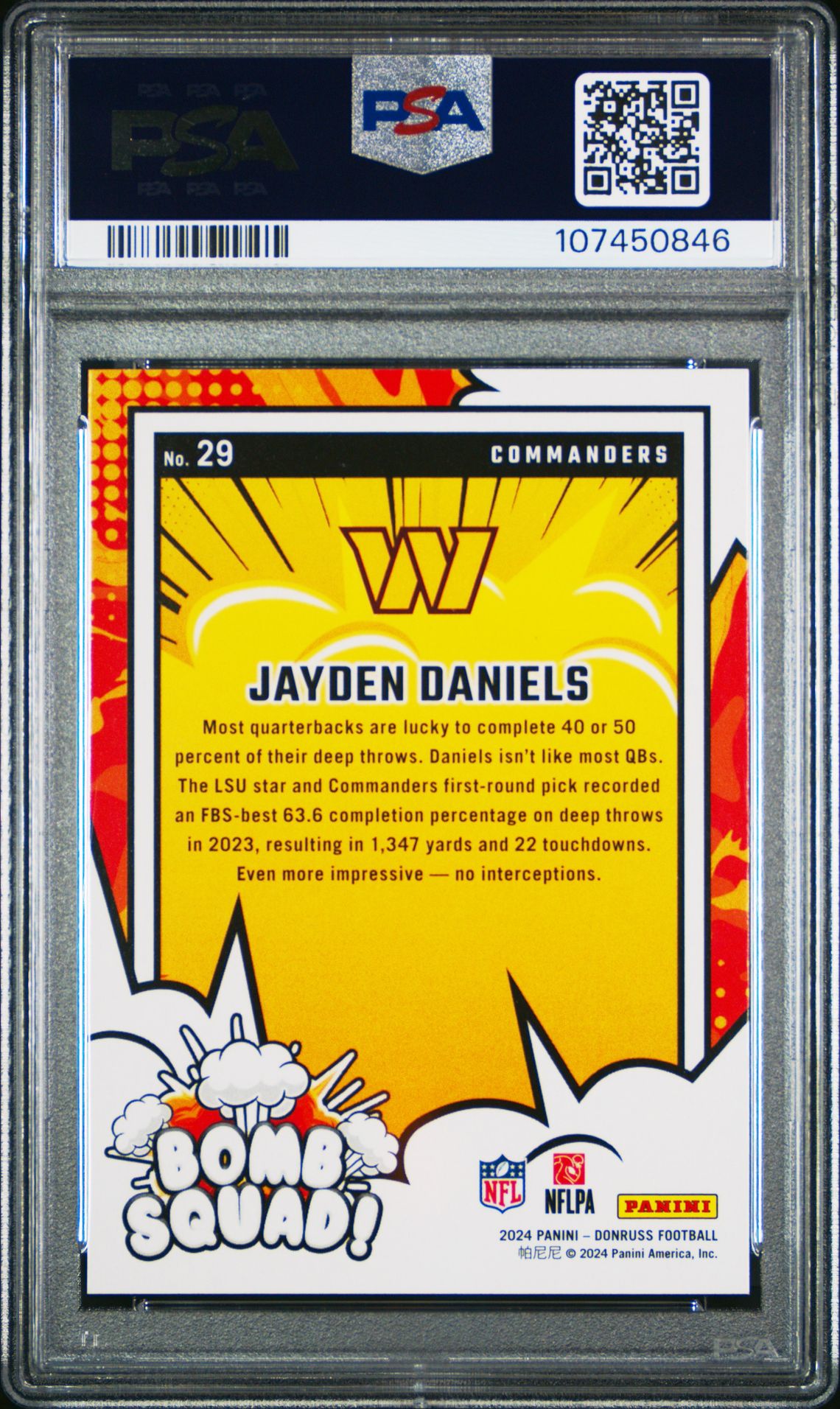 2024 Panini Donruss Bomb Squad Jayden Daniels #29 Gem Mt 10 back