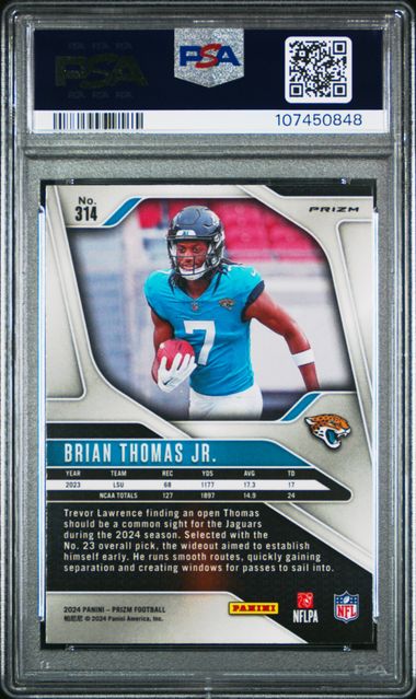 2024 Panini Prizm Brian Thomas Jr. #314 (Disco Prizm) Mint 9 back