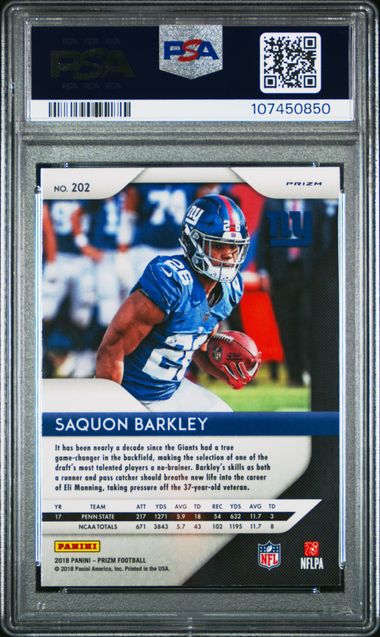 2018 Panini Prizm Saquon Barkley #202 (Lazer Prizm) Mint 9 back