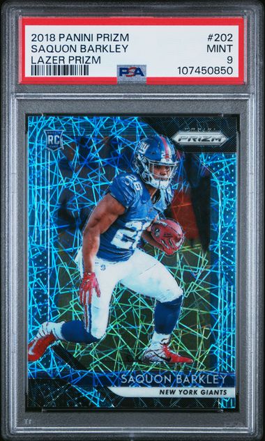2018 Panini Prizm Saquon Barkley #202 (Lazer Prizm) Mint 9 front