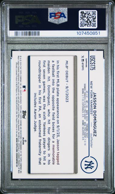 2024 Topps Chrome Sapphire Update Series Jasson Dominguez #175 (Orange) Mint 9 back