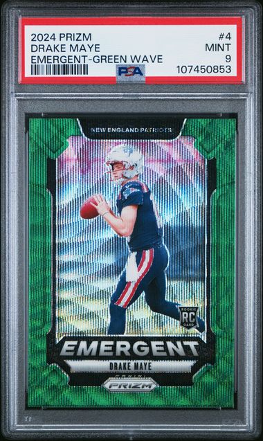 2024 Panini Prizm Emergent Drake Maye #4 (Emergent-Green Wave) Mint 9 front