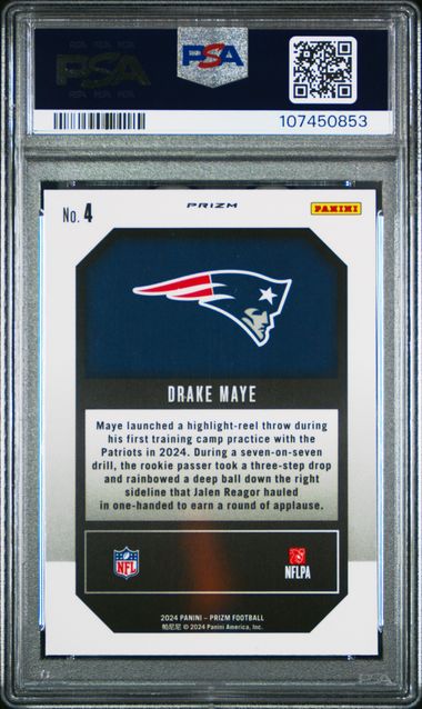 2024 Panini Prizm Emergent Drake Maye #4 (Emergent-Green Wave) Mint 9 back