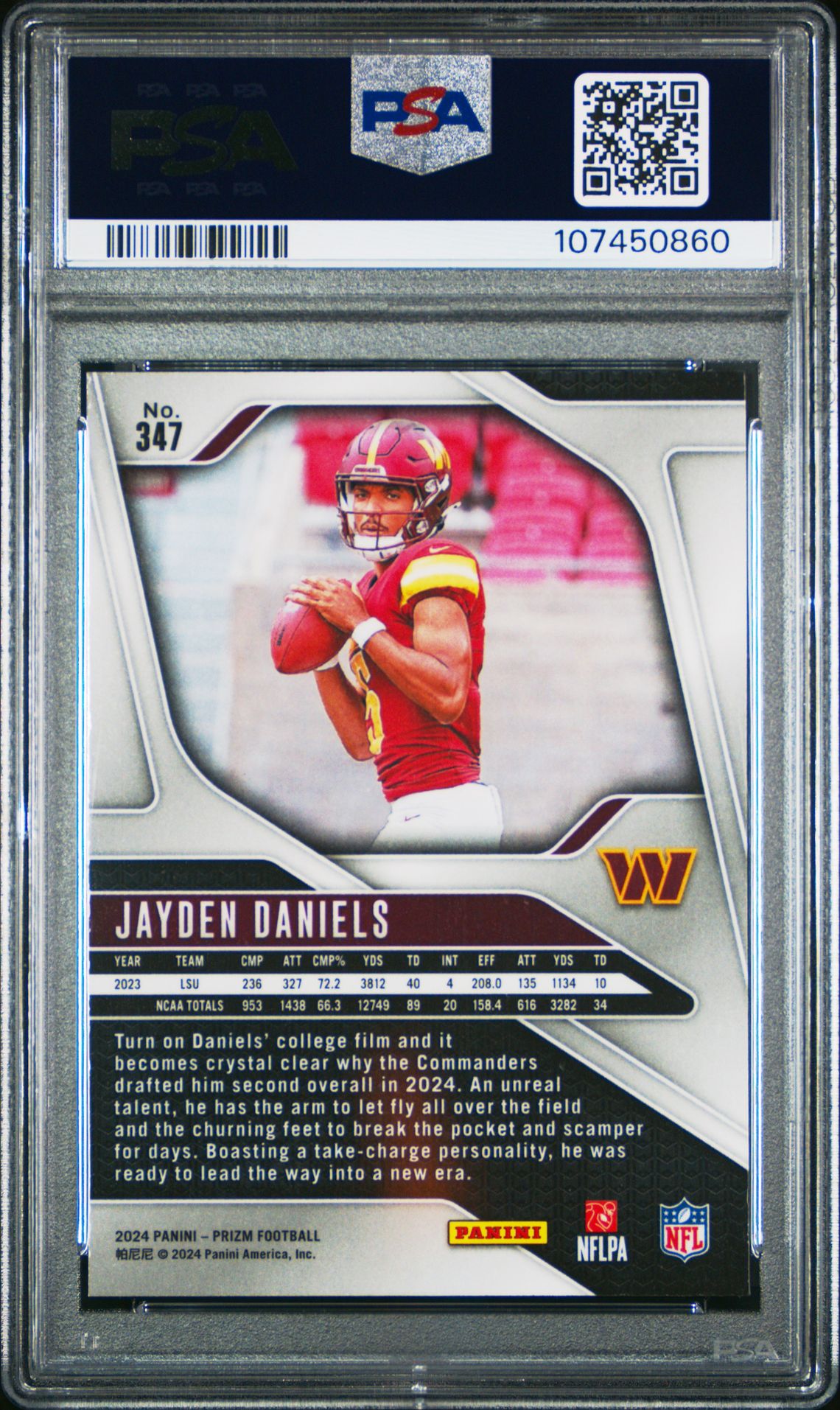 2024 Panini Prizm Jayden Daniels #347 Gem Mt 10 back