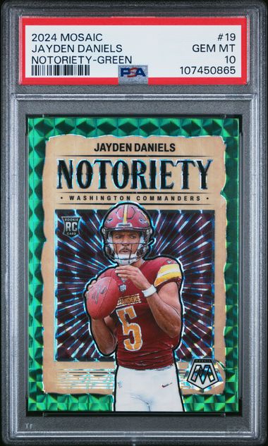 2024 Panini Mosaic Notoriety Jayden Daniels #19 (Notoriety-Green) Gem Mt 10 front