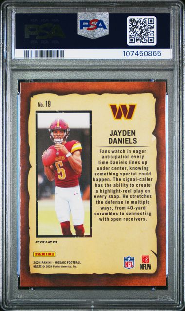 2024 Panini Mosaic Notoriety Jayden Daniels #19 (Notoriety-Green) Gem Mt 10 back